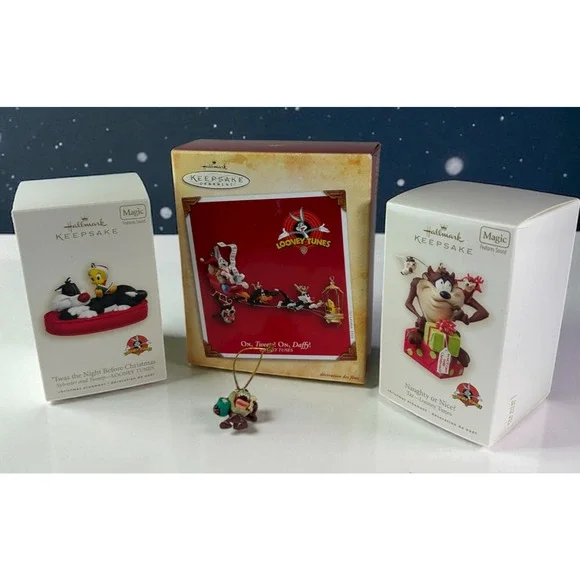 4 Looney Tunes Christmas Ornaments Taz Tweety Bugs Bunny Sylvester Holiday Sound - Picture 1 of 15